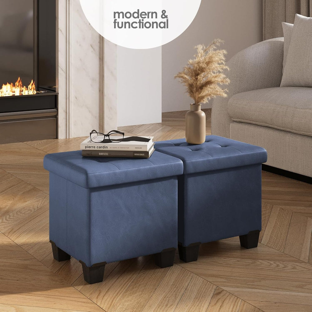 Storage Ottoman Cube with Small Bin, 15-in Square Ottoman with Storage for Li...