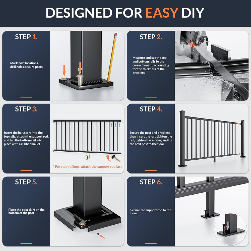 Egadis 1 Pack 36 in x 6 ft Modular Aluminum Porch and Deck Railing Kit