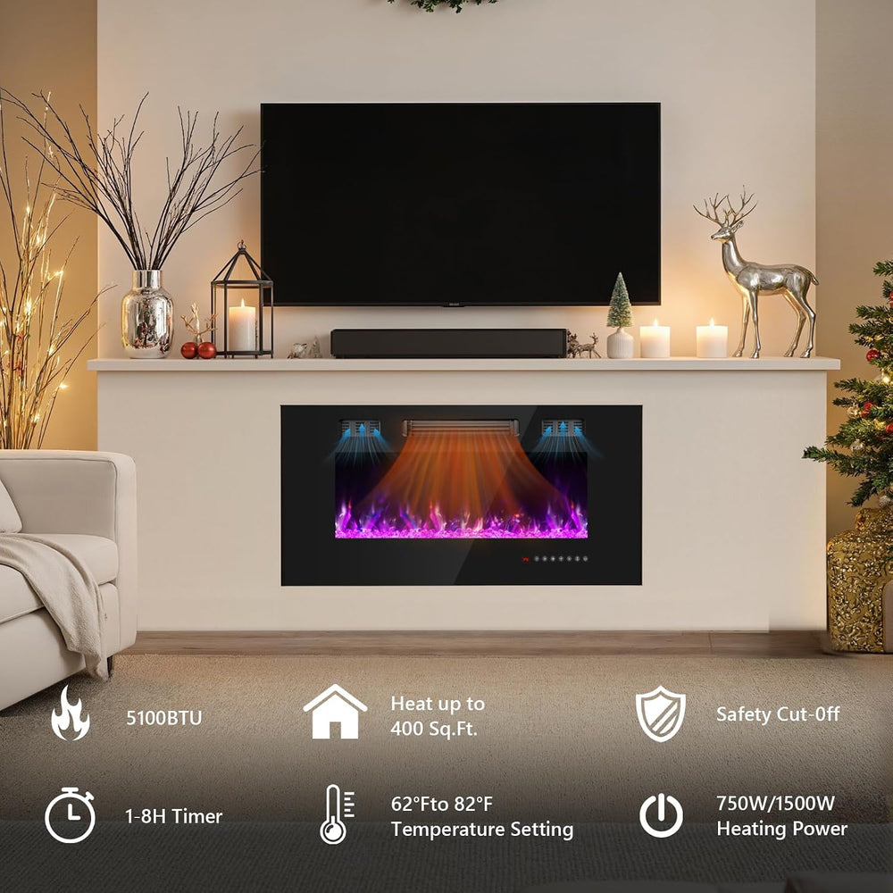 36 Inch Electric Fireplace with Crystal, Electric Fireplaces Insert, Wall Mou...
