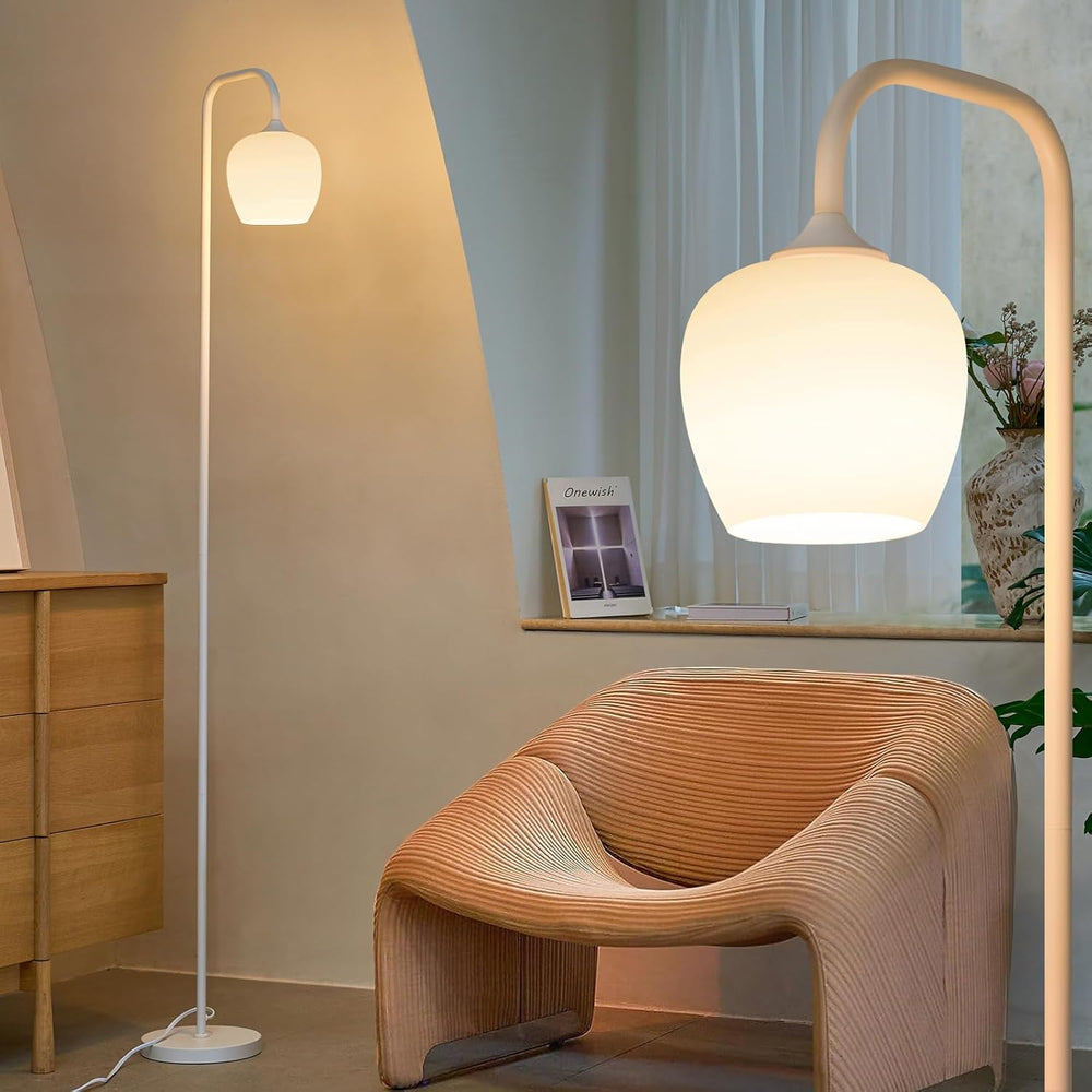 ONEWISH White Floor Lamp-Modern Standing Lamp for Living Room Bedroom, Opal G...