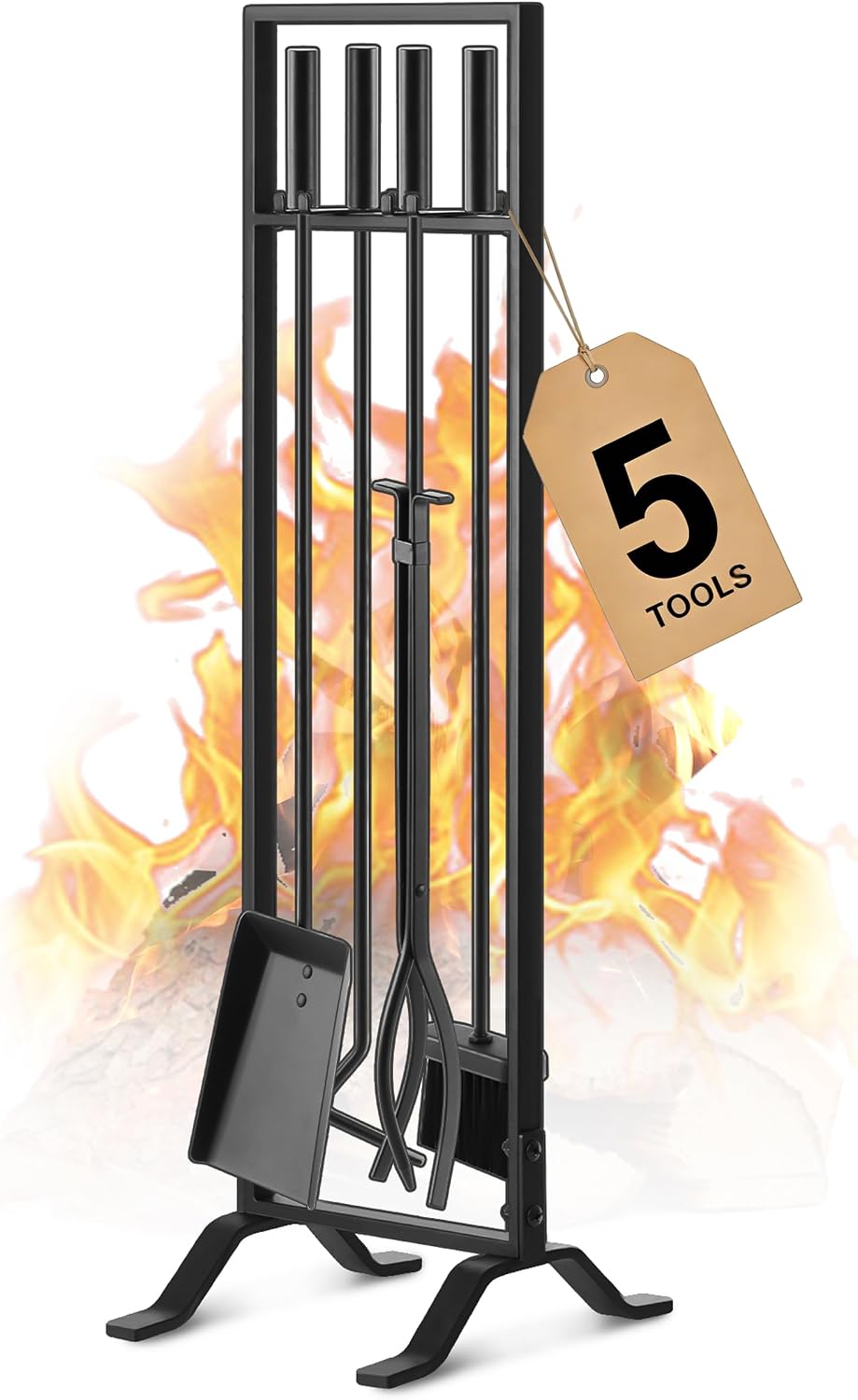 Gtongoko Premium 5 Pcs Wrought Iron Fireplace Tools Set for Outdoor/Indoor,Fi...