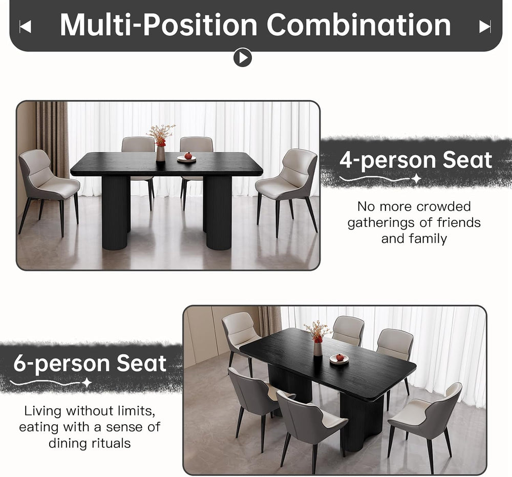 62.99" Modern Rectangular Dining Table for 4–6, Mid-Century Black Kitche...