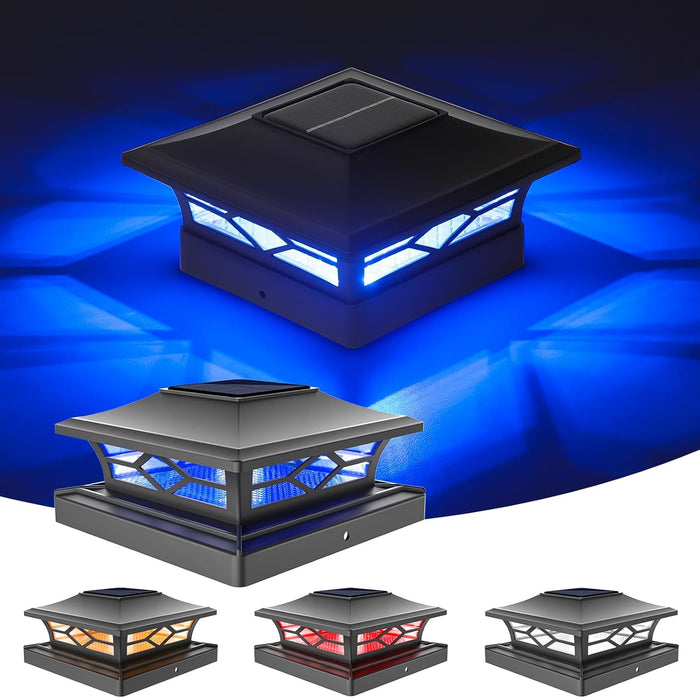VOLISUN Solar Fence Post Cap Light RGB Color Changing, Flashing 4Pack,Black