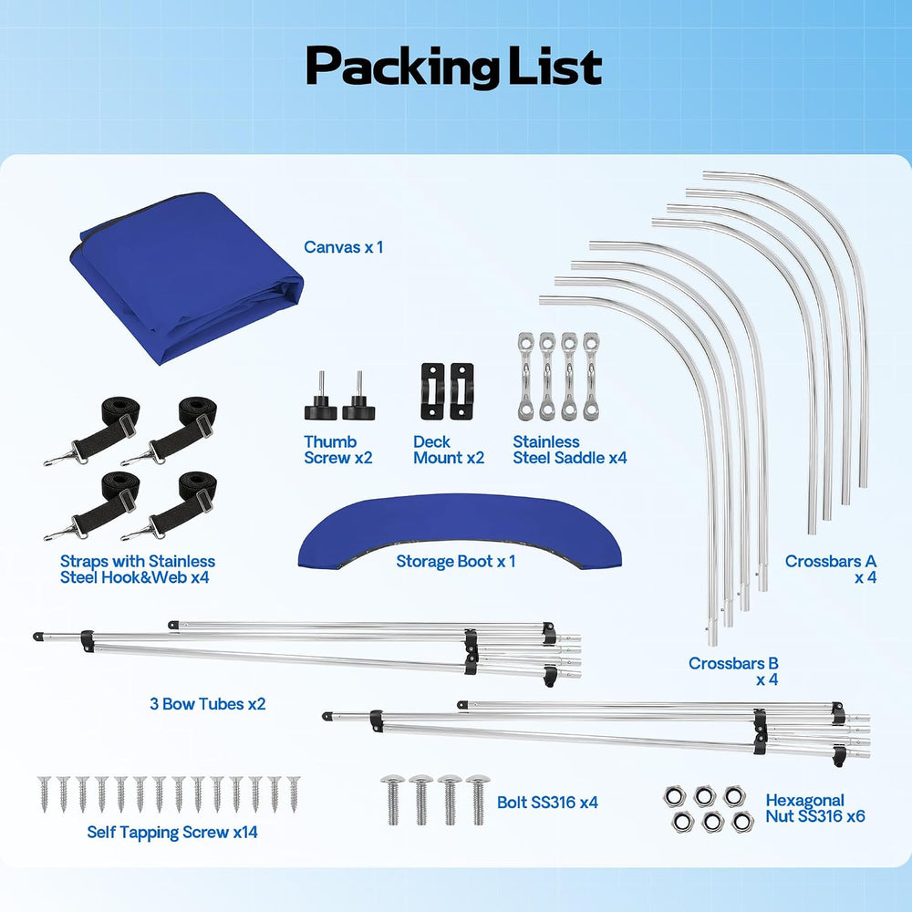 Bimini Tops for Boats, 3 Bow/4 Bow Bimini Tops, 900D Marine Grade Canvas Boat...