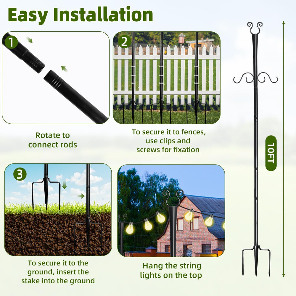 2 Pack Outdoor Patio Light Poles for String Lights, 10Ft Heavy Duty Metal Str...