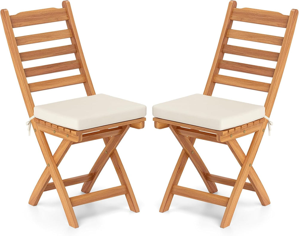 Tangkula Folding Patio Chairs Set of 2, Acacia Wood Slatted Dining Chairs wit...
