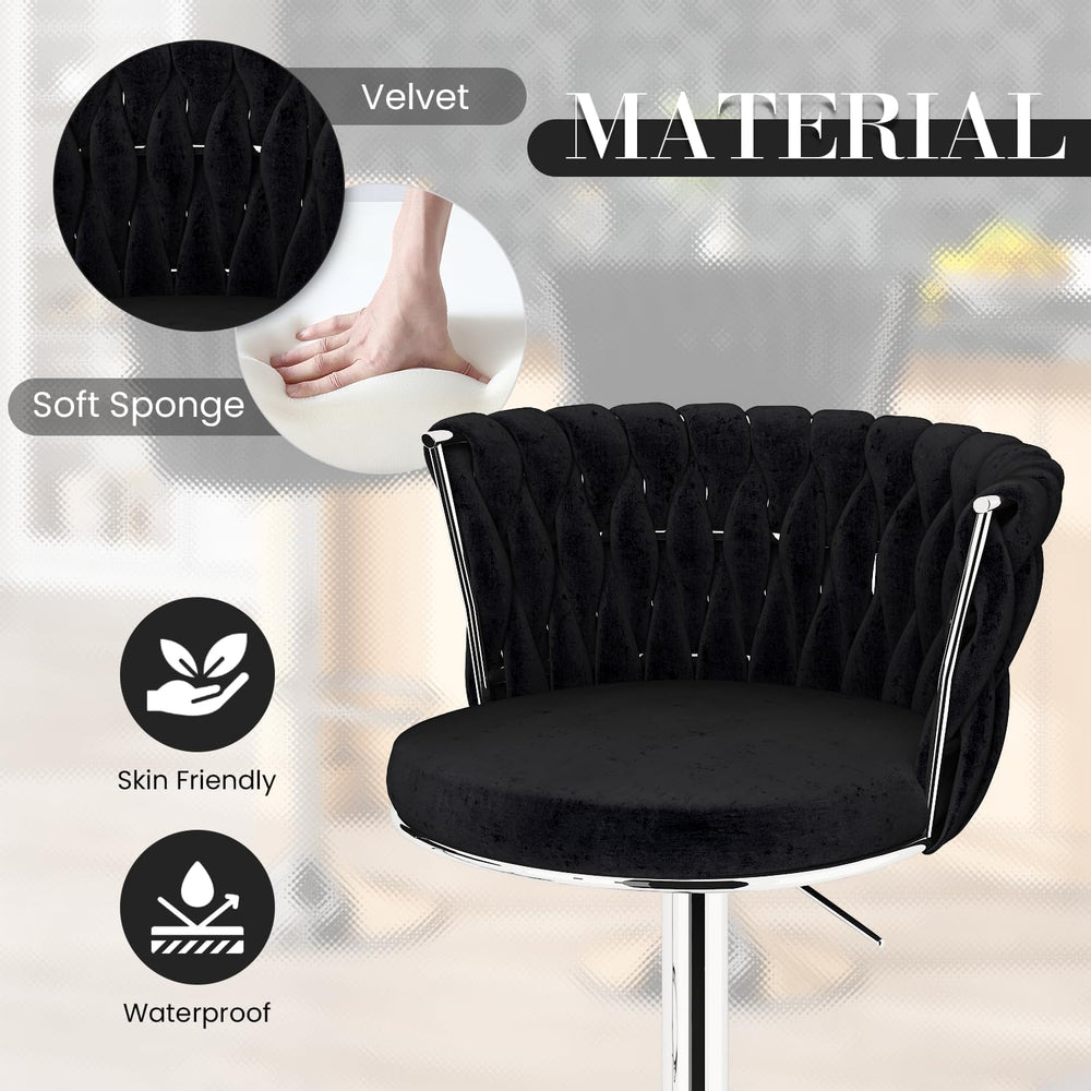 AWQM Black Bar Stools Set of 4,Modern Swivel Bar Chairs Velvet Counter Height...