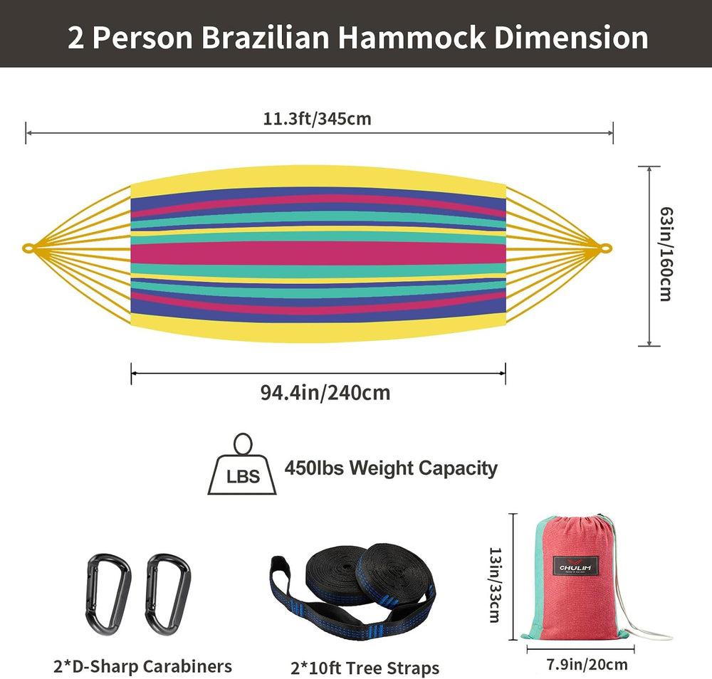 Brazilian Double Hammock with Tree Straps, Extra Large, 450 lbs Capacity