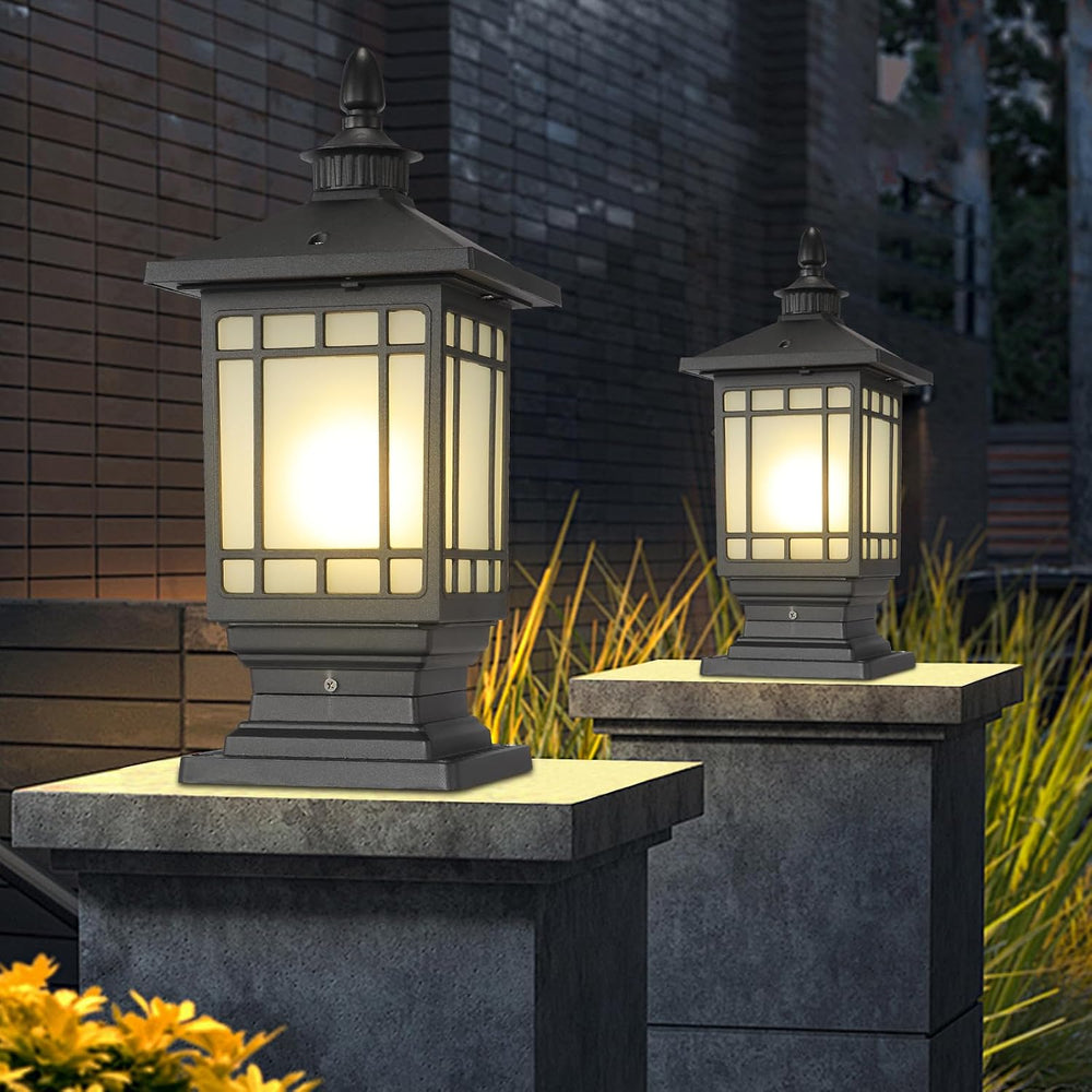 Outdoor Column Lights, Outdoor External Patio Landscape Glass Post Lantern E2...