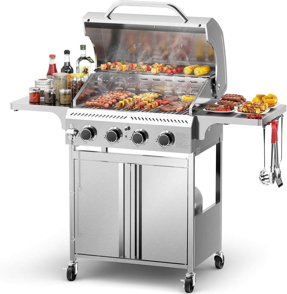 Electactic 4-Burner Propane Gas Grill, 34000 BTU Stainless Steel BBQ Grill