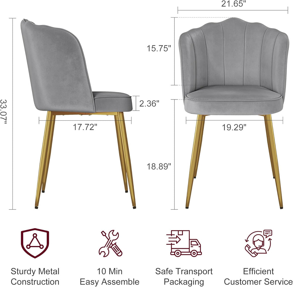 VECELO Velvet Dining Chairs Set of 2, Modern Upholstered Kitchen Chairs with ...