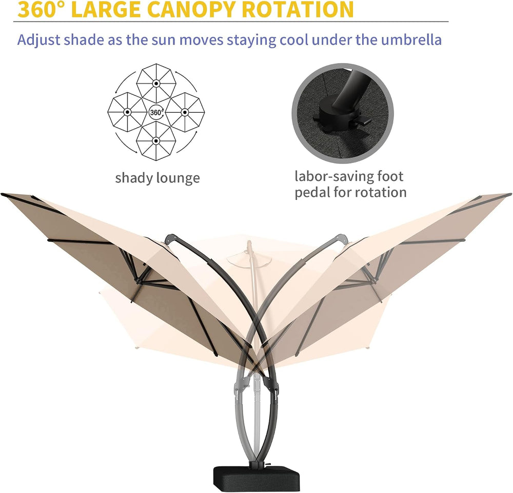 Kingdura 11ft Offset Cantilever Patio Umbrella with Base Included, Large Roun...