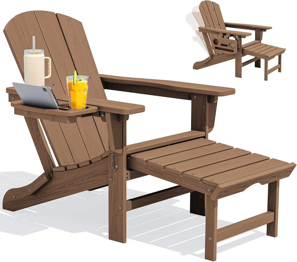 SERWALL Folding Adjustable Adirondack Chair with Footrest, HDPE Outdoor Chair...