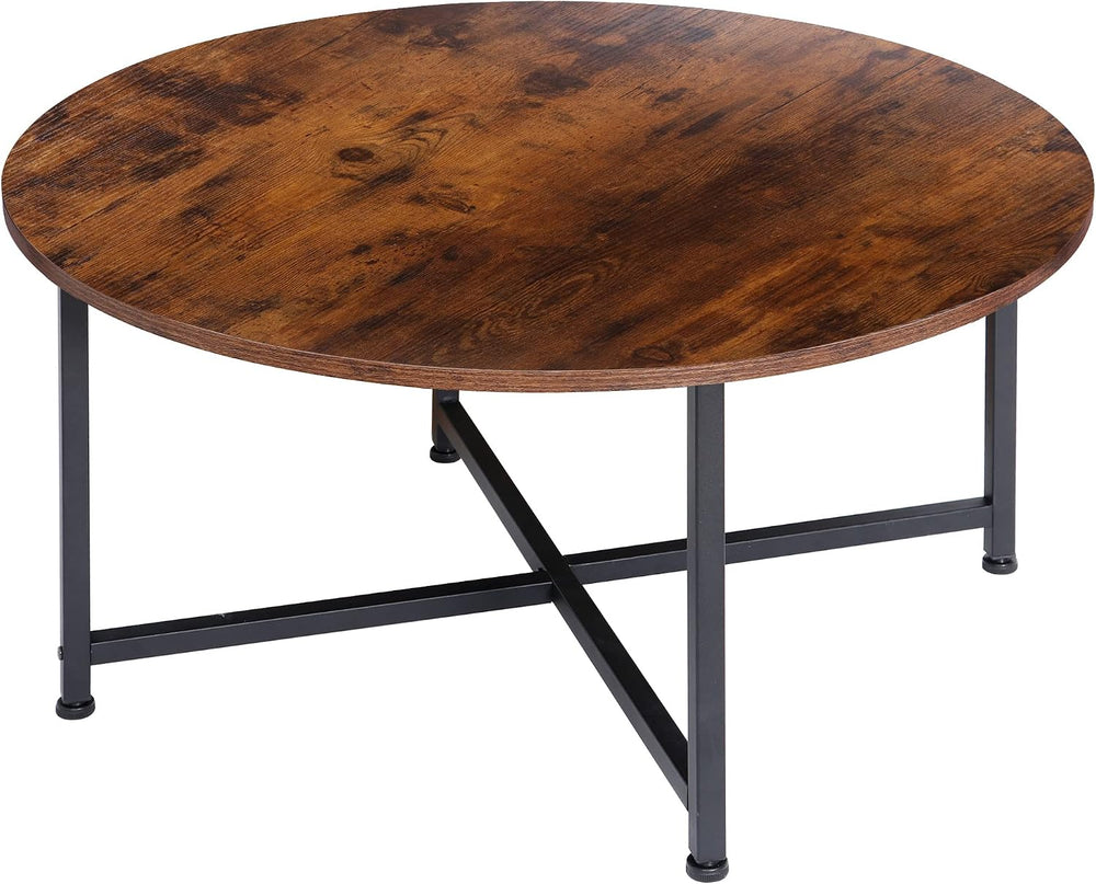 SUPER DEAL Round Coffee Tables w/ 32 Inch Rustic Wooden Surface Top and Sturd...