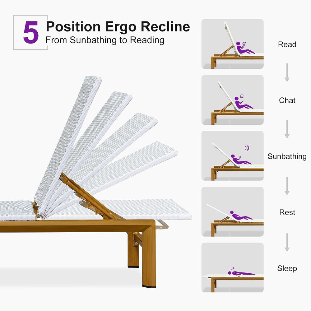PURPLE LEAF Extra Wide Patio Chaise Lounge French Rattan Set of 2, White