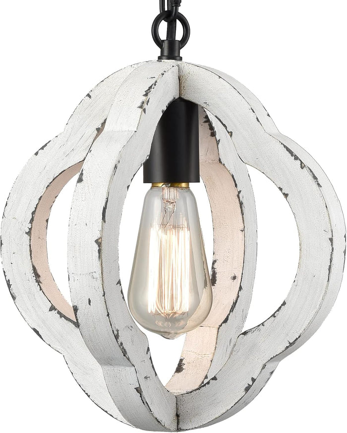 SAMTEEN Farmhouse Wood Pendant Light with Adjustable Chain