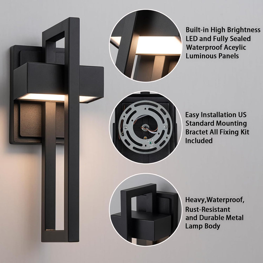 2-Pack Modern Outdoor Wall Lights, 15W LED Exterior Lighting