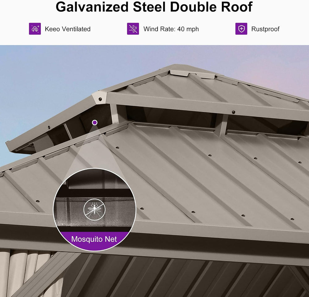 PURPLE LEAF Outdoor Hardtop Gazebo 10' x 10' Champagne Aluminum Struc...