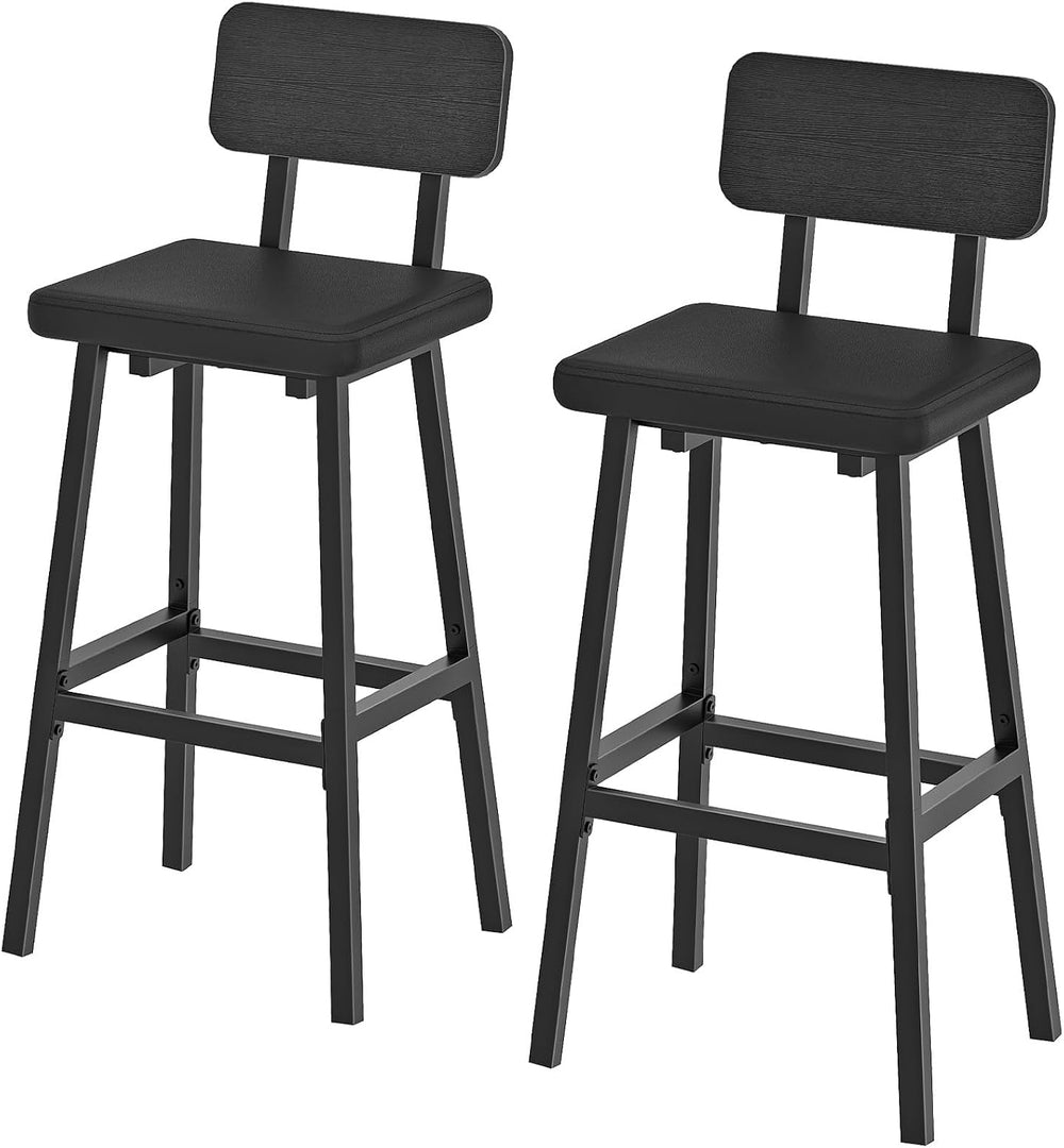 HOOBRO Black Bar Stools, Set of 2 PU Upholstered Tall Bar Stools, Kitchen Bre...