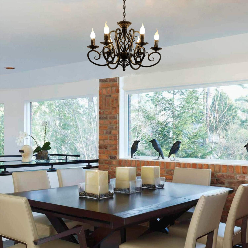 Ganeed 6-Light French Country Chandelier, Matte Black Candle Style