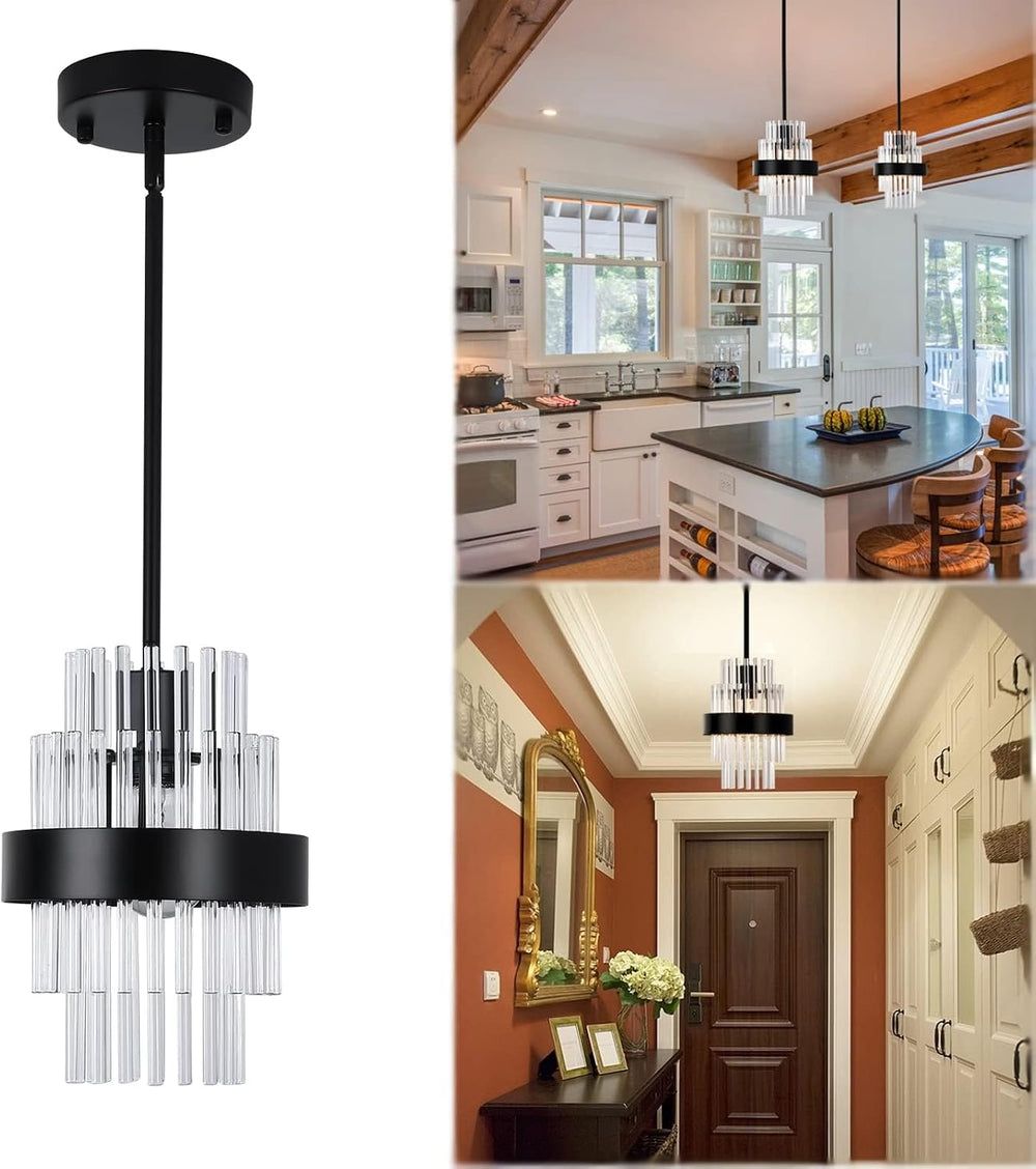 Pendant Light Fixtures, 7inch Modern Glass Pendant Lights, Matte Black Kitche...