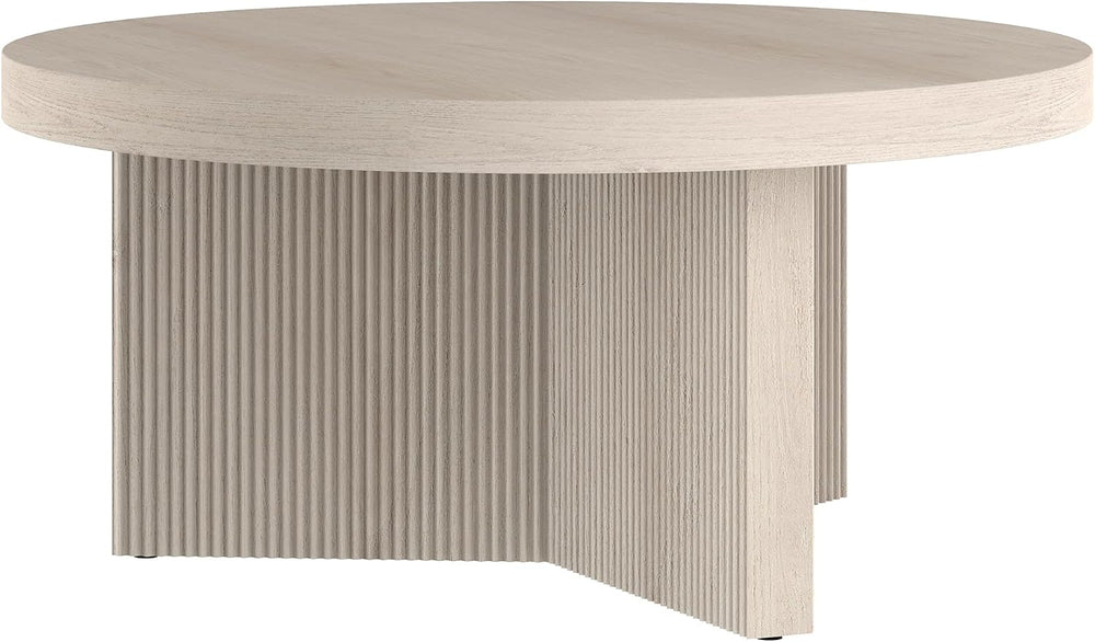 Henn&Hart 32" Scandinavian Fluted Coffee Table, Beech White