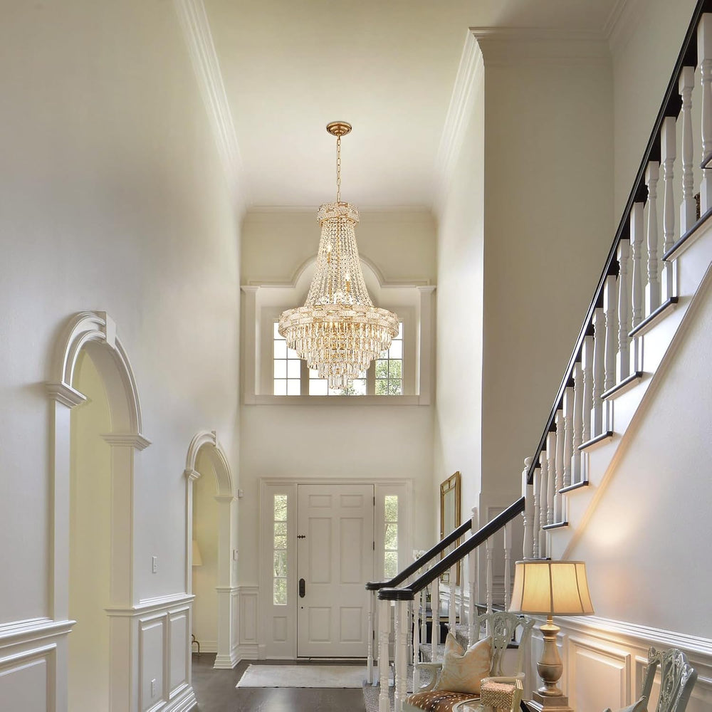Luxury Gold Crystal Chandeliers 12 Lights Modern Chandelier for High Ceilings...
