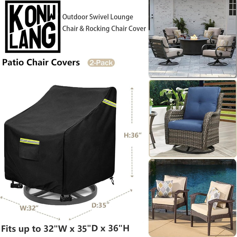 Outdoor Swivel Chair Cover 2 Pack,(32Wx35Dx36H inches )100% Waterproof Heavy ...