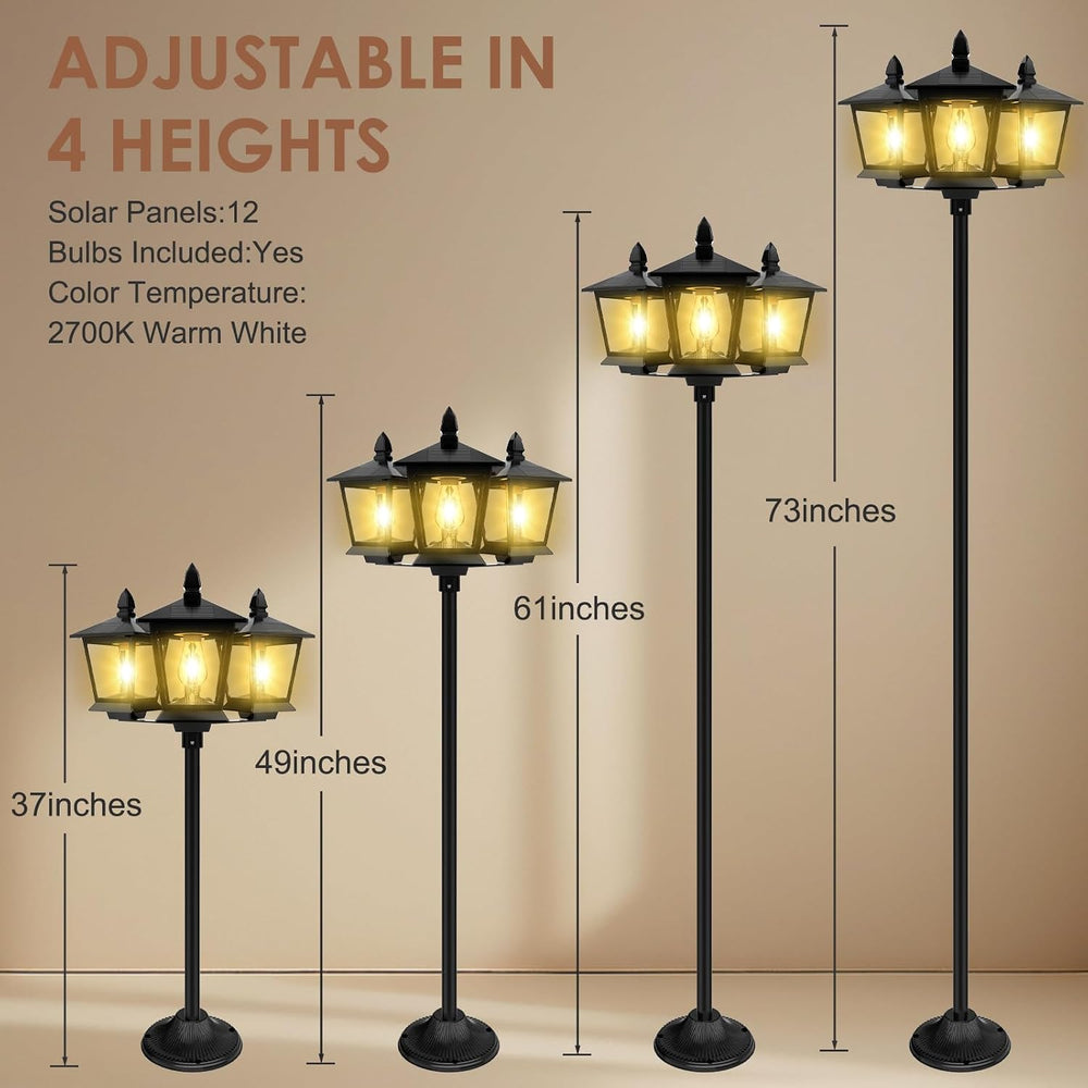 3-Head Solar Lamp Post Light, 73" Outdoor Post Lights, Solar Post Lights...