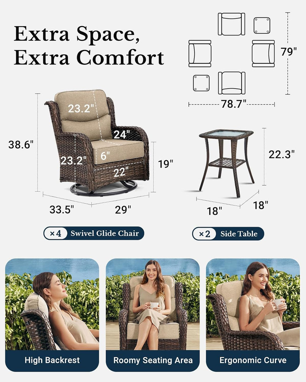 HILLGA 6-Piece Luxury Patio Furniture Set with 6" Thick Cushions
