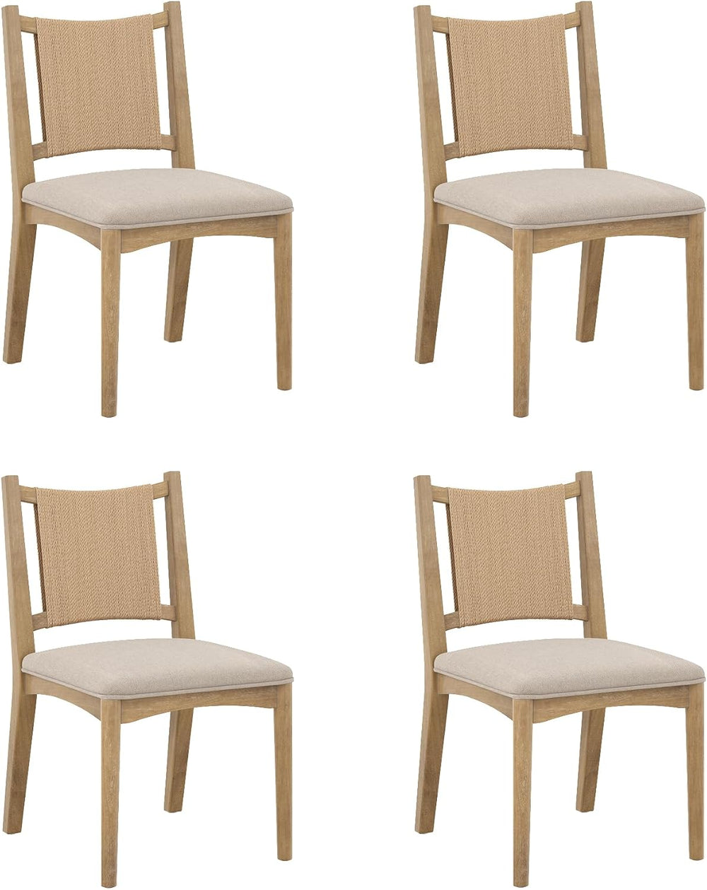 Nathan James Elodia Upholstered Dining Chair with Seagrass Back Solid Wood Mo...