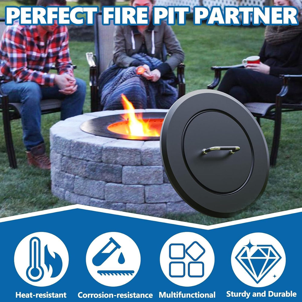 Fire Pit Lid 28.5"-Heavy-Duty Metal Cover with Handle,All-Season Protection