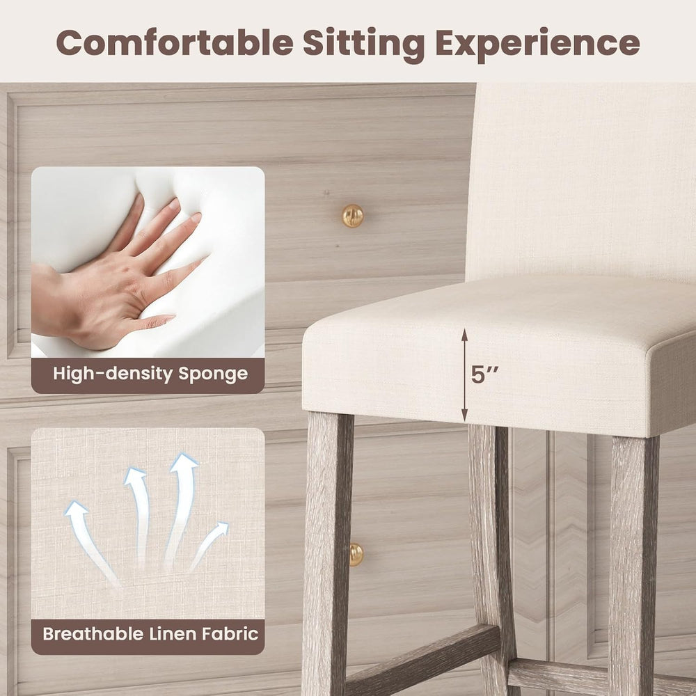 COSTWAY Wooden Counter Height Bar Stools Set of 2 with Upholstered Seat