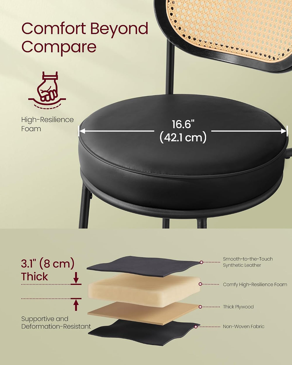 VASAGLE Counter Height Bar Stools Set of 2, PU Leather, 25.1-Inch