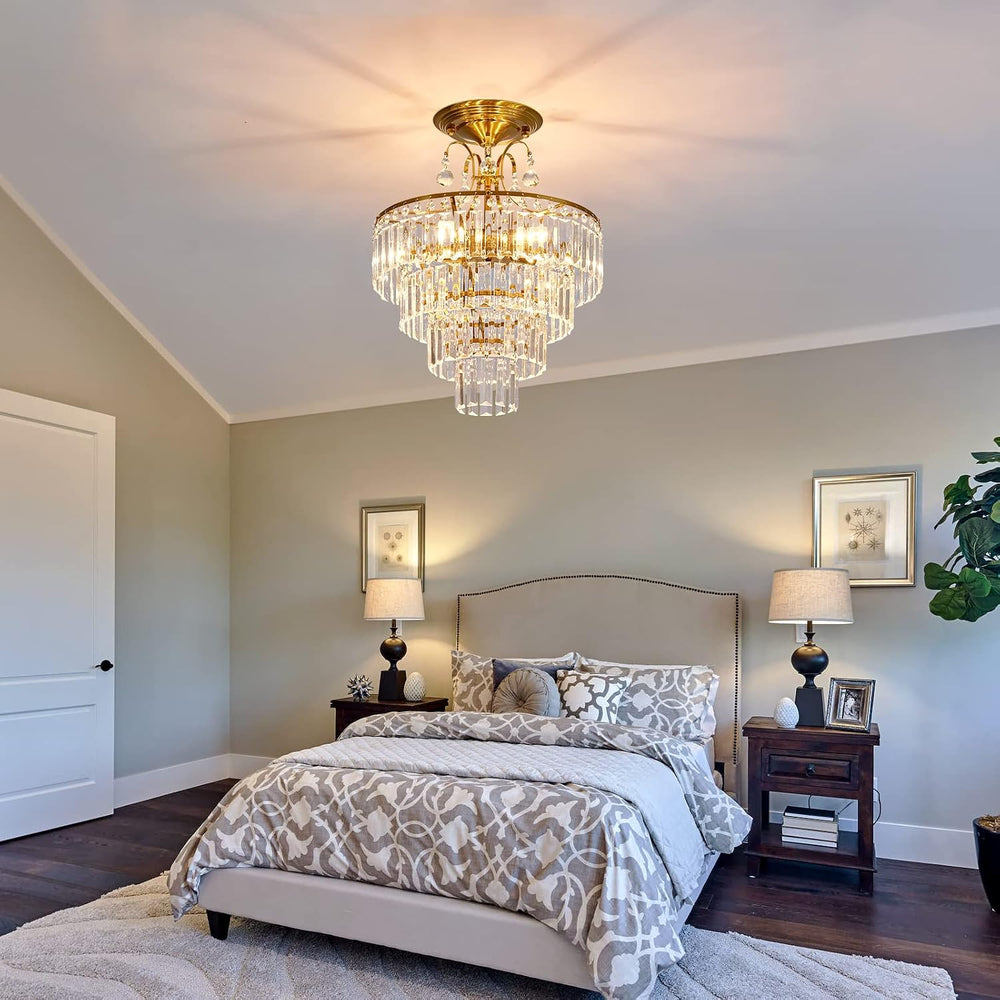 CVKASH 5 -Lights Crystal Gold Chandelier Fixture Modern Semi Flush Mount Ceil...