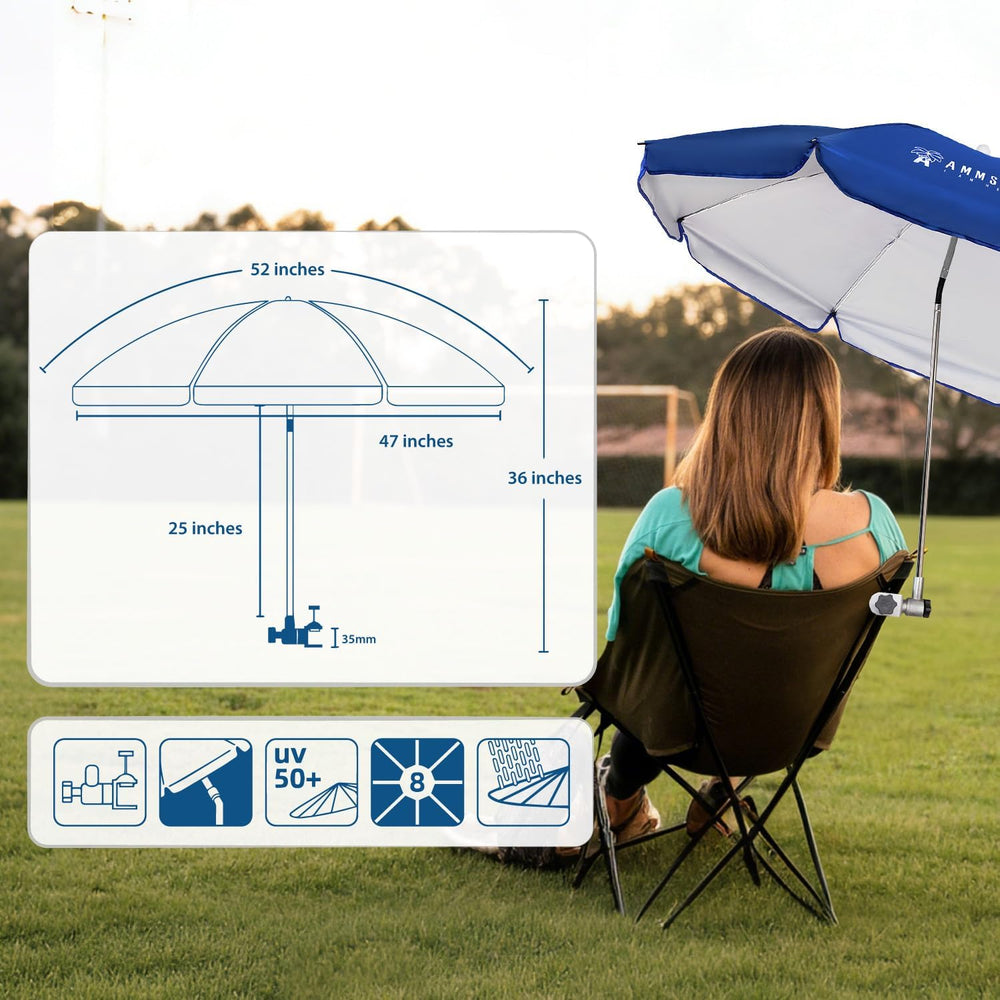 AMMSUN Chair Umbrella with Universal Clamp Adjustable 47 inches and 360° Swiv...