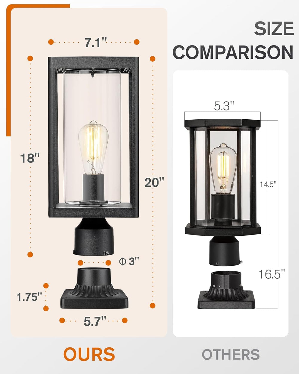 Beionxii Outdoor Post Lantern, 20inch Large Modern Lamp Post Light Fixture Ex...