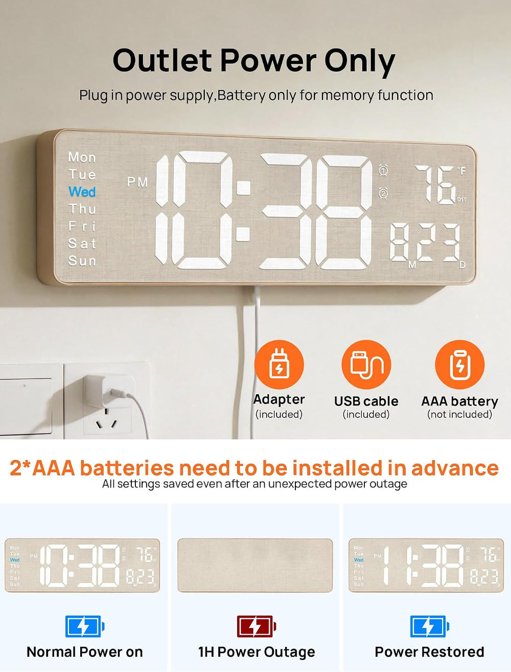 MASHI 2026 Upgrade Digital Wall Clock, 16" Large Display Digital Clock w...