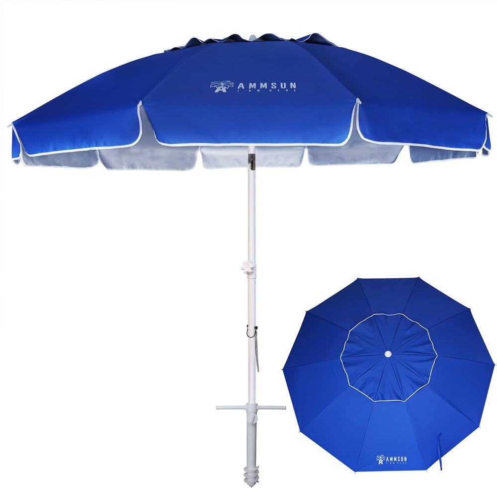 AMMSUN 8 Feet Large Beach Umbrella with Sand Anchor Heavy Duty High Wind Port...