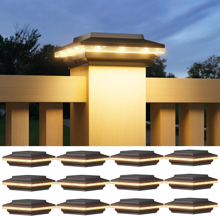 ELECLINK 12 Pack 4x4 Solar Post Cap Lights Upgraded, Brighter and Extended Beam to Light Post Fence Deck with Warm/White Light, Waterproof Outdoor Posts Solar Lights for Patio Porch Vinyl/Wooden Posts