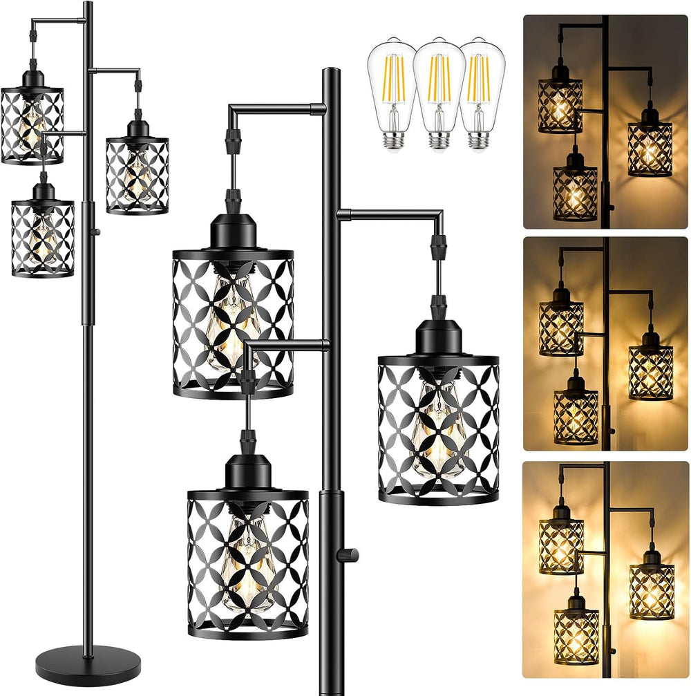 68" Industrial Tree Floor Lamp, Dimmable Farmhouse Tall Standing Lamp wi...