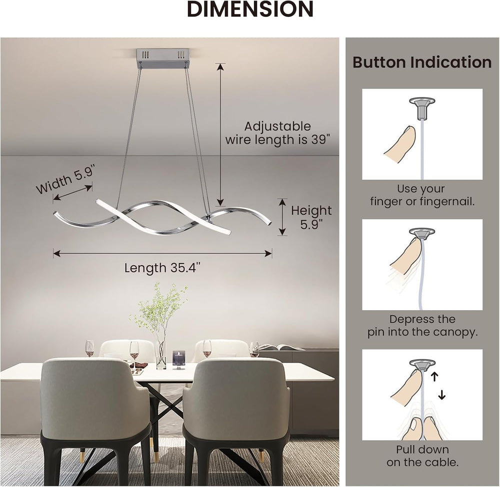NOXARTE Modern LED Chandelier Dimmable Hanging Ceiling Light, Silver Pendant ...