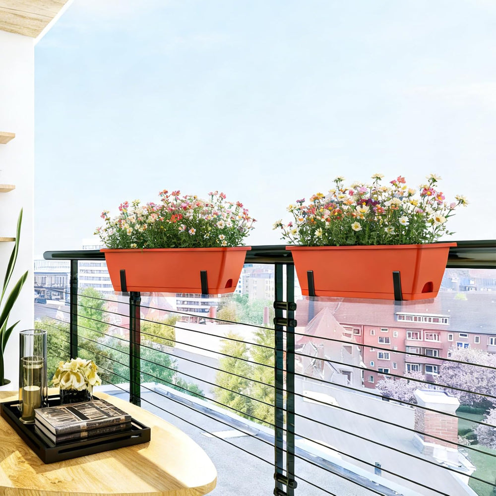 CADUKE 6 PCS Railing Planter Boxes Red Window Planter Boxes with Bracket
