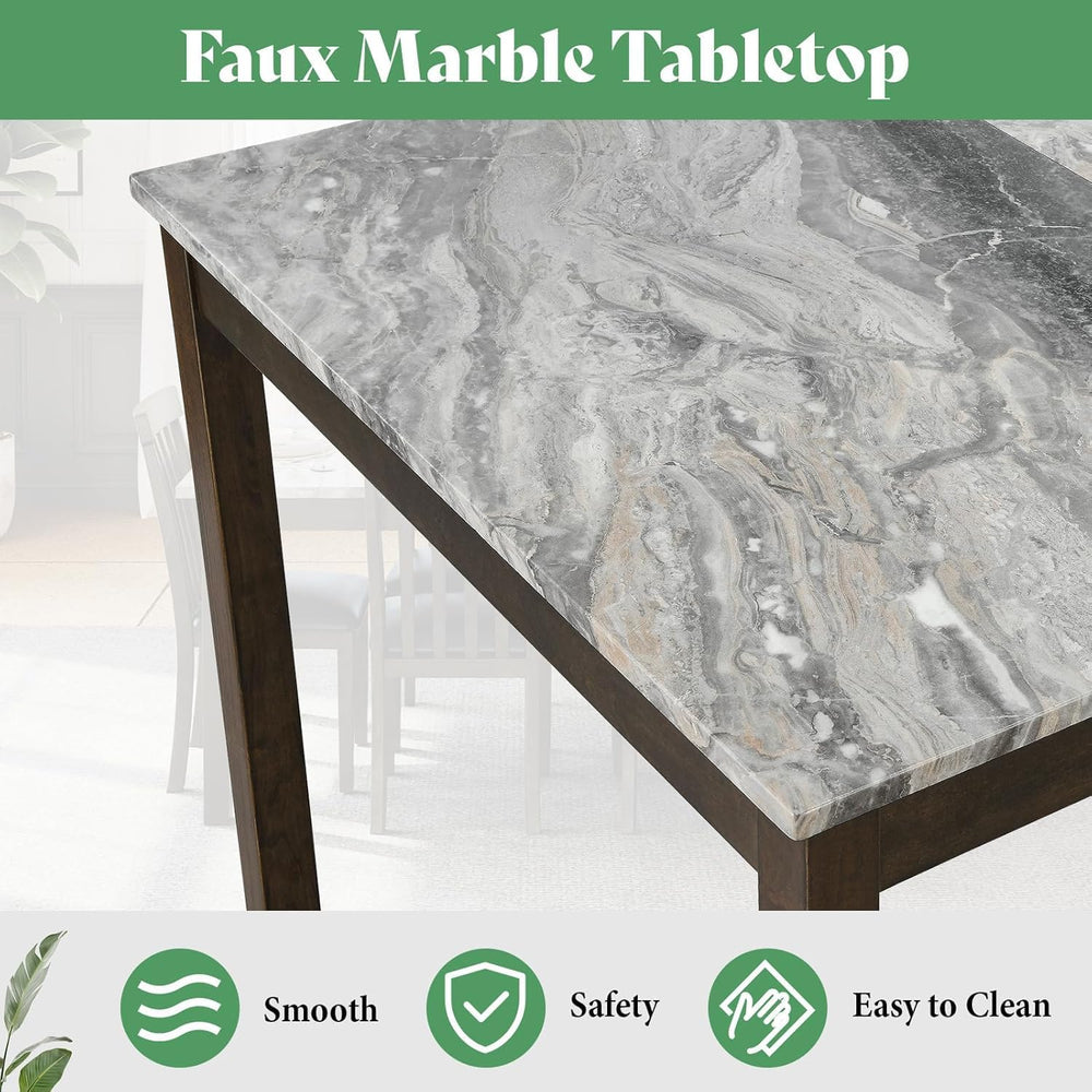 AMERLIFE 7-Piece Dining Table Set, 71" Faux Marble Modern Table, Dark Brown