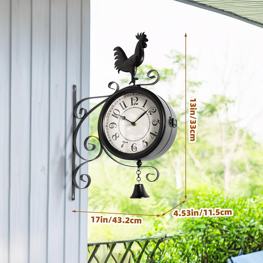 Double-Sided Outdoor Wall Clock with Interchangeable Rooster, Bird & Bear...