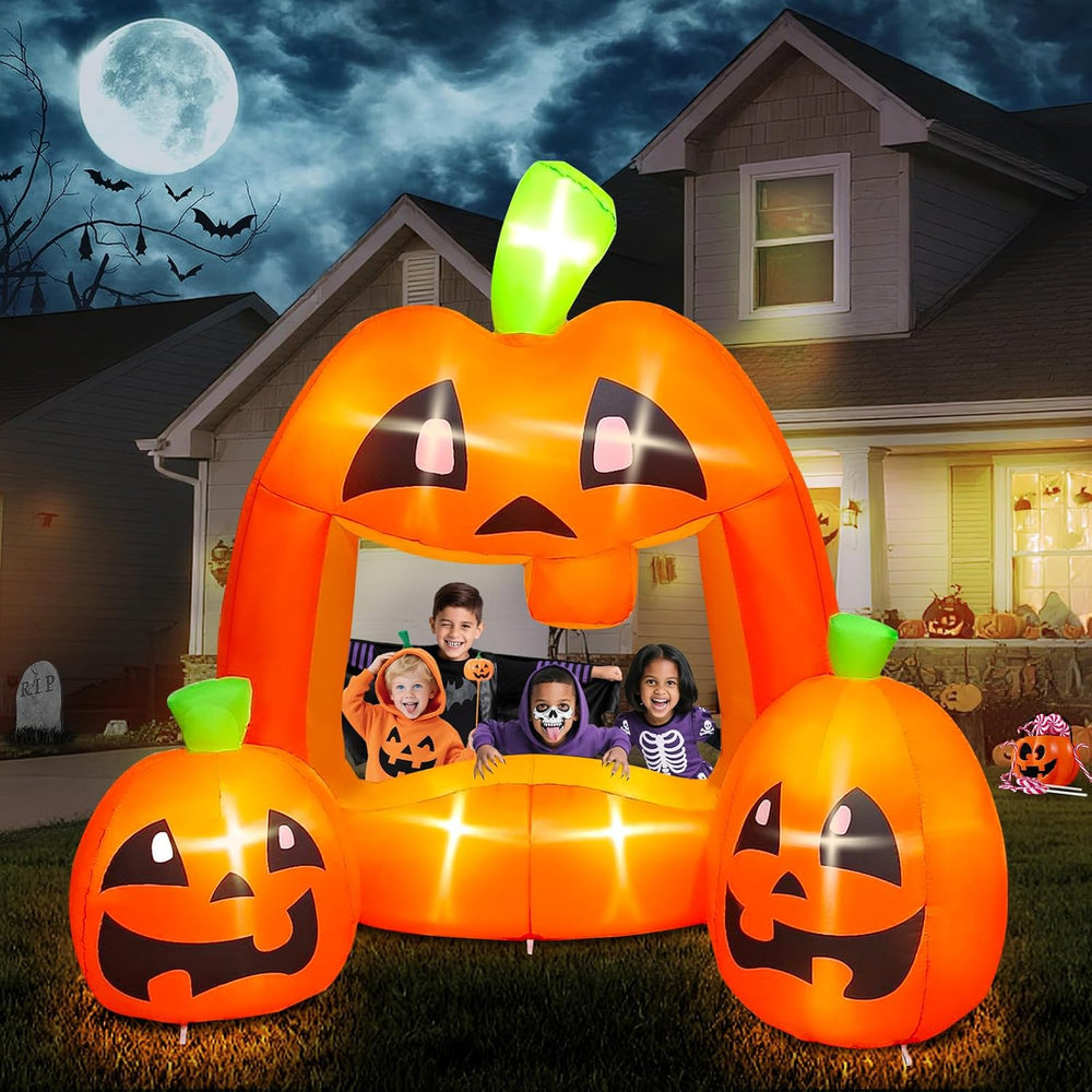 Kalolary 7ft Halloween Inflatables Pumpkin Photo Booth, Blow Up Quirky Pumpki...