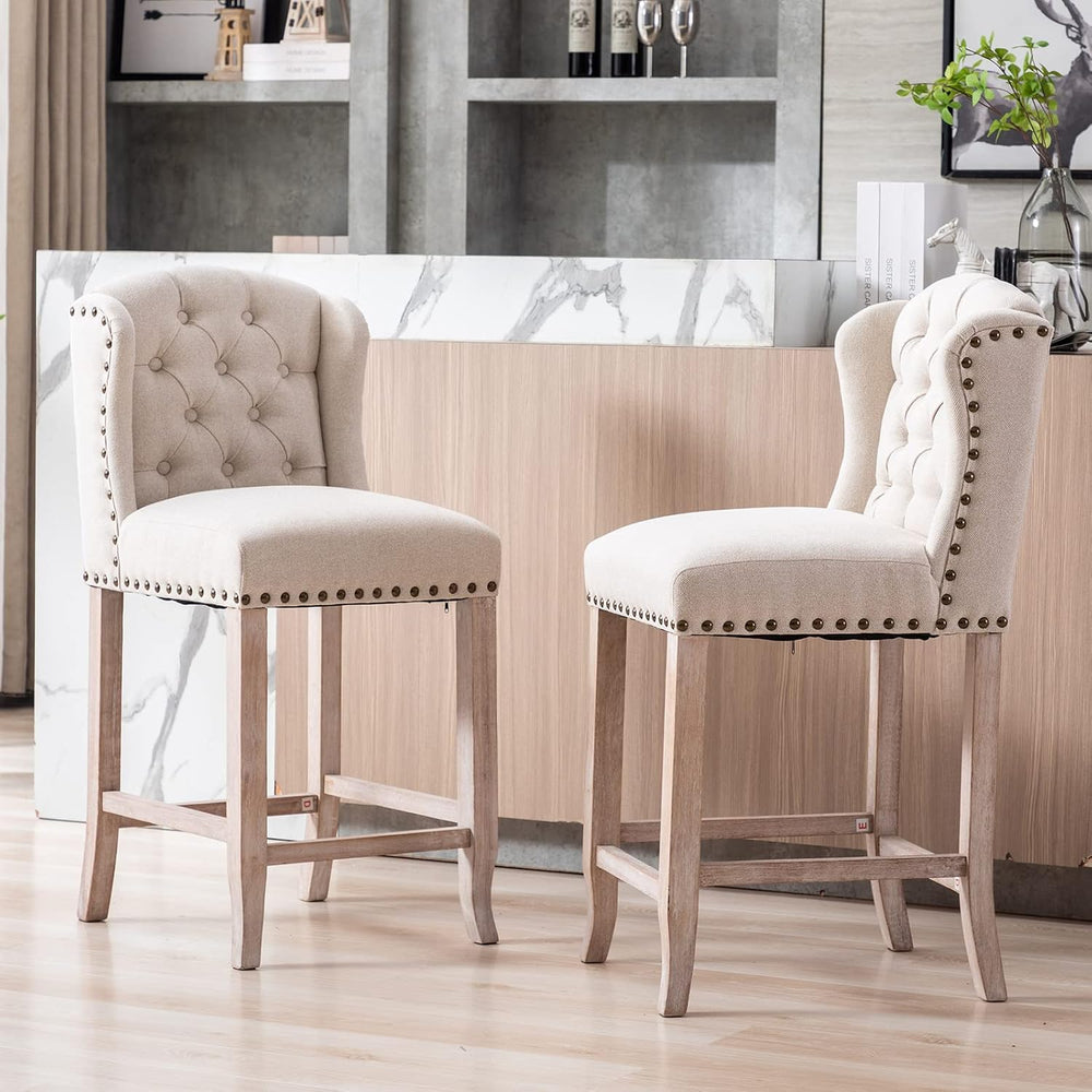 DUOMAY Tufted 26" Counter Stools Set of 4, Linen Beige
