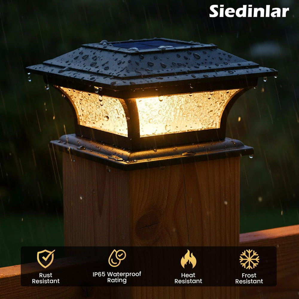 SIEDiNLAR Solar Post Lights Outdoor Glass, 2 Modes 4 Pack Black, Warm/White
