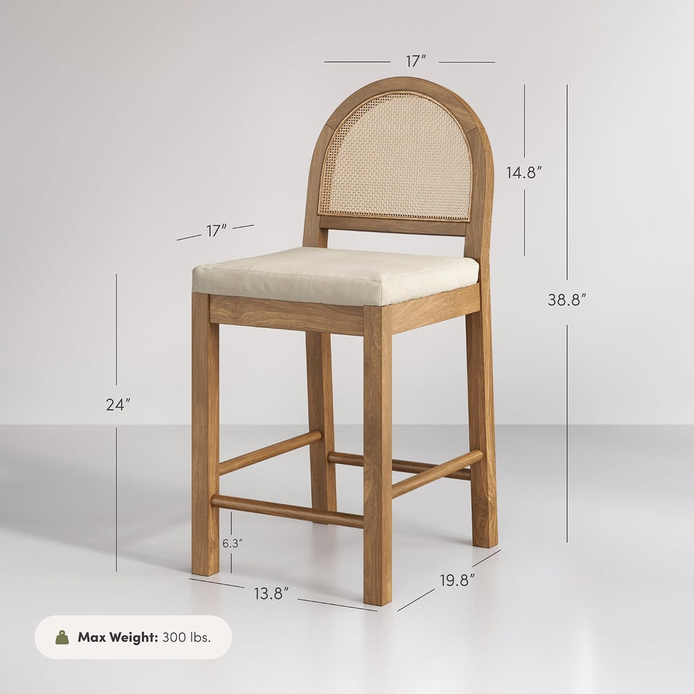 Nathan James Bailey Boucle Upholstered Rattan Bar Stool, Counter Height Stool...