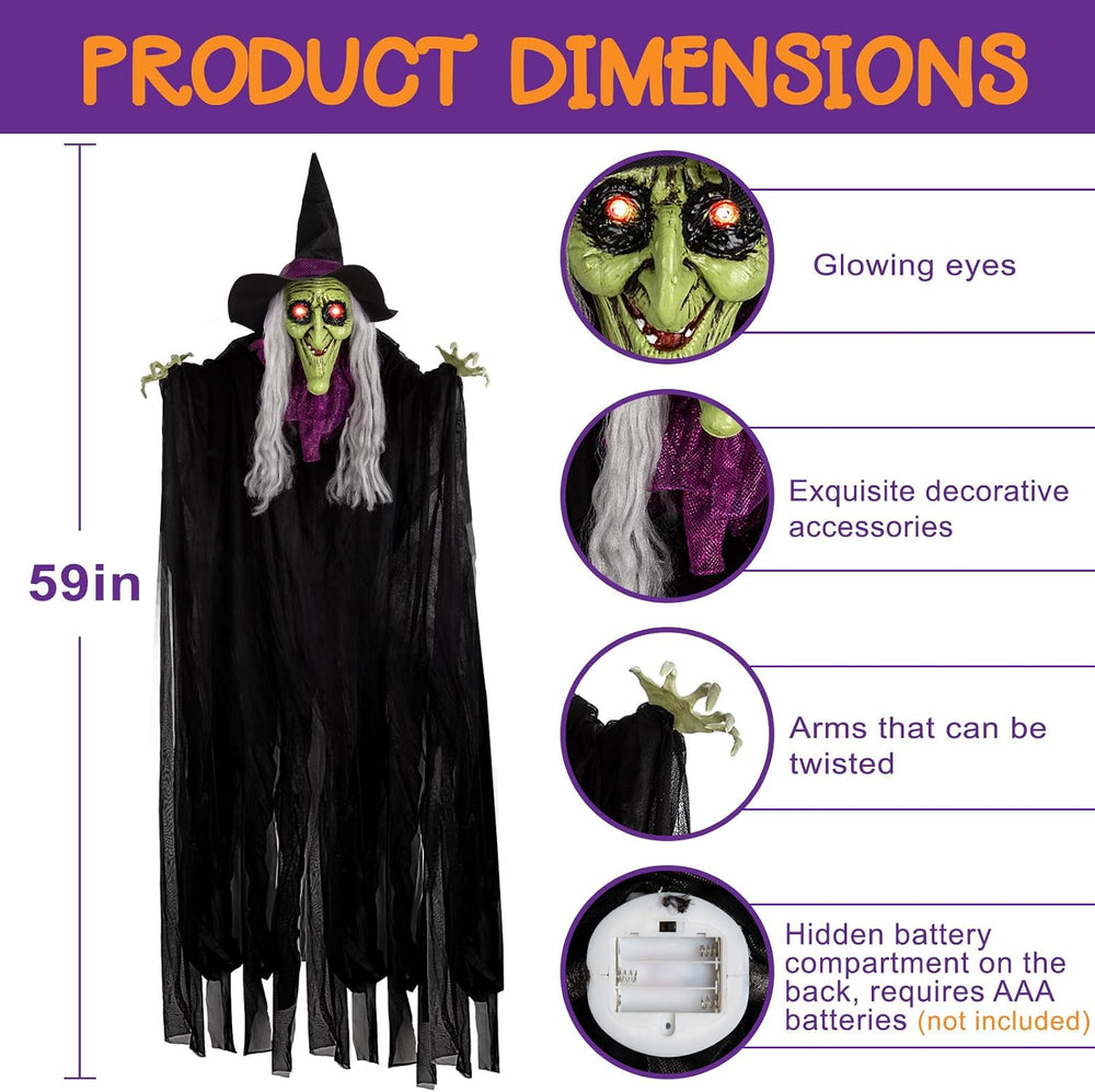 59” Halloween Hanging Animated Witch Decoration with Sound Activated